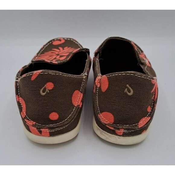 Olukai Nohea Canvas Print Tropical Slip on Loafer Brown Pink Women's Size 7 - Picture 4 of 15
